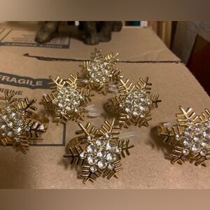 Gold plated crystal Snowflake Napkin Rings